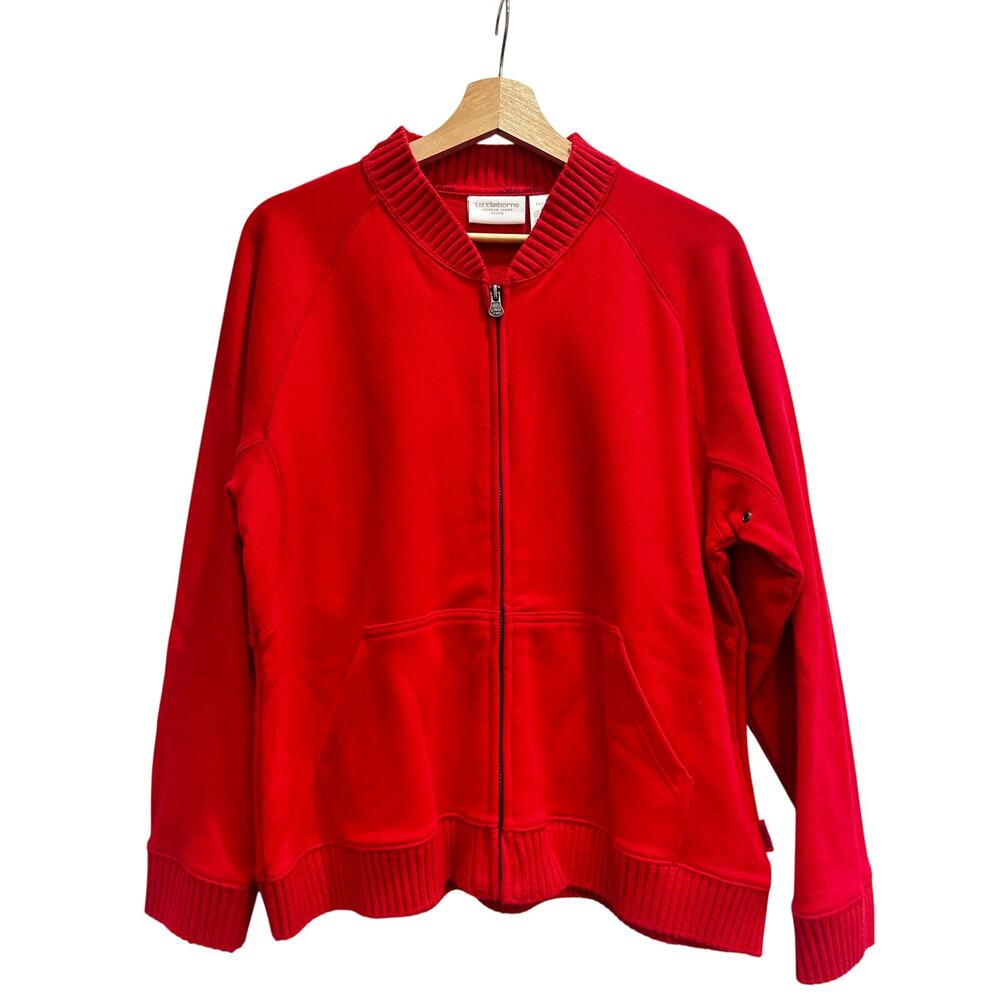 Vintage 90s Liz Claiborne Red Zip Sweatshirt NWT Petite Medium Minimalist